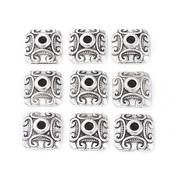 Antique Silver Tibetan Style Caps, Square, Cadmium Free & Nickel Free & Lead Free, Antique Silver, 10x10x5mm, Hole: 2mm