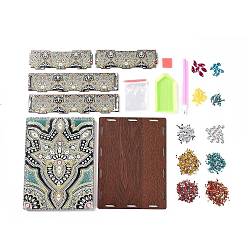 Colorful DIY Diamond Jewelry Box Kits, including Wooden Board, Resin Rhinestones, Diamond Sticky Pen, Tray Plate and Glue Clay, Colorful, Finished Product: 200x150x45mm