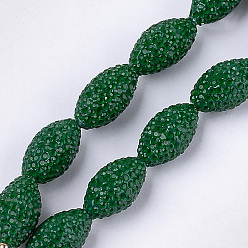 Dark Green Handmade Polymer Clay Rhinestone Beads, Oval, Crystal, Dark Green, 21~22x11~12mm, Hole: 1mm