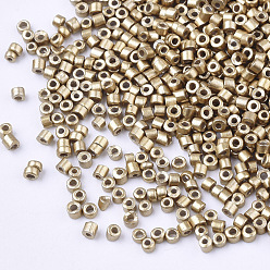 Pale Goldenrod Glass Cylinder Beads, Seed Beads, Metallic Colours, Round Hole, Pale Goldenrod, 1.5~2x1~2mm, Hole: 0.8mm, about 8000pcs/bag, about 85~95g/bag