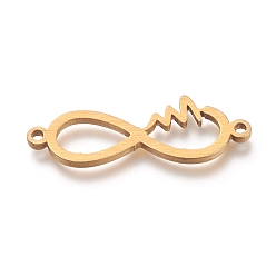 Golden 304 Stainless Steel Links, Infinity with Heartbeat, Golden, 9x26.5x1.5mm, Hole: 1.2mm