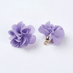 Lilac Cloth Pendant Decorations, with Acrylic Findings, Flower, Lilac, 25~30x28~35mm, Hole: 2mm