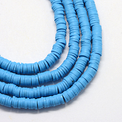 Dodger Blue Eco-Friendly Handmade Polymer Clay Beads, Disc/Flat Round, Heishi Beads, Dodger Blue, 3x1mm, Hole: 1mm, about 380~400pcs/strand, 17.7 inch