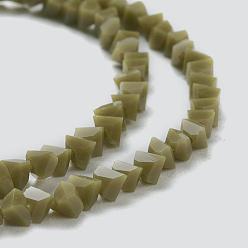 Olive Glass Beads Strands, Imitation Jade Glass, Faceted, Polygon, Olive, 2.5x2.5x2.5mm, Hole: 0.7mm, about 150pcs/strand, 13.39''(34cm)