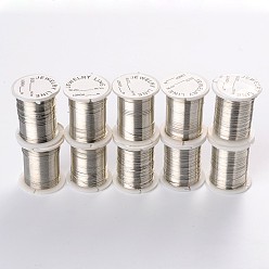 Silver Round Copper Jewelry Wire, Nickel Free, Silver, 0.3mm, about 32.8 Feet(10m)/roll, 10 rolls/batch