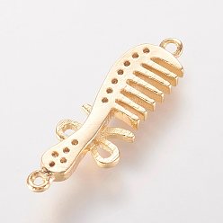 Golden Brass Micro Pave Cubic Zirconia Links, Comb, Mixed Color, 26x8.5x3mm, Hole: 1mm