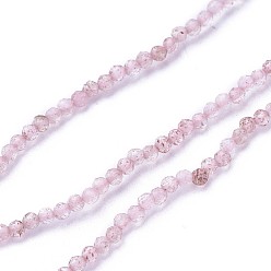 Flamingo Natural Strawberry Quartz Beads Strands, Faceted, Round, Flamingo, 2~2.5mm, Hole: 0.5mm, about 180~200pcs/strand, 14.5~16.1 inch(37~41cm)