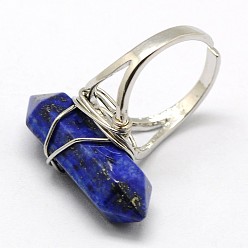 Lapis Lazuli Personalized Unisex Natural Gemstone Bullet Rings, with Platinum Plated Brass Findings, Lapis Lazuli, 17mm