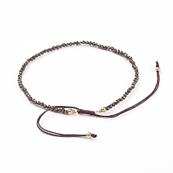 Pyrite Braided Bead Bracelets, with Natural Pyrite Beads and Golden Plated Brass Beads and Braided Nylon Thread, 55~86mm