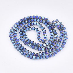 Bleu Perles en verre electroplate, facette, ronde, bleu, 4~4.5x3.5mm, Trou: 1mm, Environ 100 pcs/chapelet, 13.7 pouce
