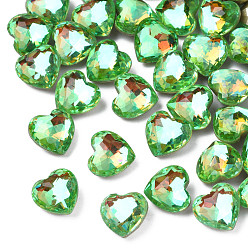 Lt.Emerald Glass Rhinestone Cabochons, Nail Art Decoration Accessories, Faceted, Heart, Lt.Emerald, 9.5x10x6mm