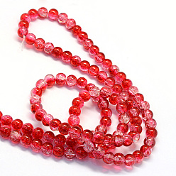 Crimson Baking Painted Transparent Crackle Glass Round Bead Strands, Crimson, 6.5mm, Hole: 1.5mm, about 145pcs/strand, 31.4 inch