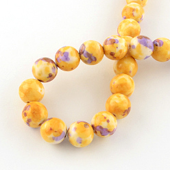 Gold Dyed Natural Ocean White Jade Round Bead Strands, Gold, 6mm, Hole: 1mm, about 62pcs/strand, 15.7 inch