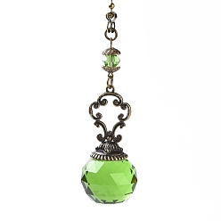 Lime Faceted Glass Round Big Pendant Decorations, with Tibetan Style Alloy Findings, Lime, 410mm