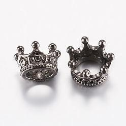 Черный Цвет Металла Сплавочные овальные бусины тибетского стиля , корона, металлический черный , 10.5x7 мм, отверстие : 6 мм