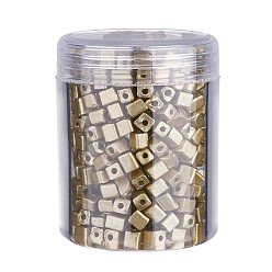 Golden Plated Plated Glass Seed Beads, Round Hole, Cube, Golden Plated, 3~7x3x3mm, Hole: 0.5mm, about 400pcs/box