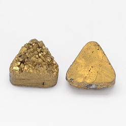 Golden Plated Electroplated Natural Druzy Quartz Crystal Beads, Triangle, Golden Plated, 14x15x8~9mm, Hole: 1.5mm