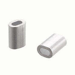 Platinum Oval Aluminum Sleeves Clamps, for Wire Rope Swage Clip, Platinum, 5x3.5x2.5mm, Hole: 1x2mm