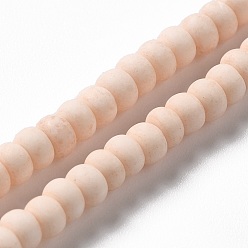 Light Salmon Handmade Frosted Porcelain Beads, Flat Round, Light Salmon, 4x3mm, Hole: 0.8mm, about 134pcs/strand, 15.55 inch(39.5cm)