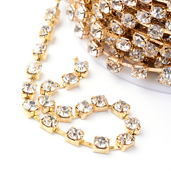 Crystal Brass Rhinestone Strass Chains, with Spool, Rhinestone Cup Chains, Raw(Unplated), Nickel Free, Crystal, 3.5mm, about 10yards/roll