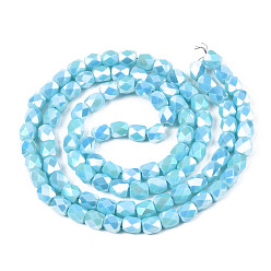 Sky Blue Electroplate Glass Beads Strands, AB Color Plated, Faceted, Column, Sky Blue, 5.5x5mm, Hole: 1.2mm, about 99pcs/strand, 21.85 inch(55.5cm)