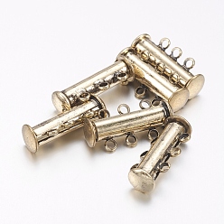 Antique Bronze 3-Strands 6-Holes Tube Brass Magnetic Slide Lock Clasps, Nickel Free, Antique Bronze, 21x10x6.5mm, Hole: 2mm