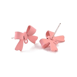 Pearl Pink Alloy Stud Earring Findings, with 925 Sterling Silver Pins and Loop, Bowknot, Pearl Pink, 11x15x4mm, Hole: 1.2mm, Pin: 0.7mm