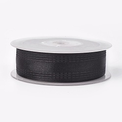 Black Single Face Polyester Satin Ribbon, with Texture Edge, Black, 5/8 inch(15mm), about 50yards/roll(45.72m/roll)