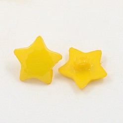 Gold Acrylic Shank Buttons, 1-Hole, Dyed, Faceted, Star, Gold, 16x3mm, Hole: 3mm
