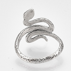 Antique Silver Alloy Cuff Finger Rings, Snake, Antique Silver, Size 8, 18mm
