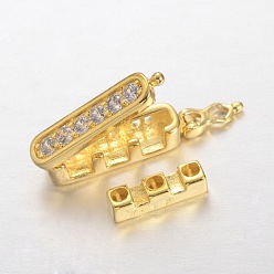 Golden Rectangle Brass Micro Pave Cubic Zirconia Twister Clasps, Cadmium Free & Lead Free, Golden, 19x5x7mm, Hole: 1.5mm