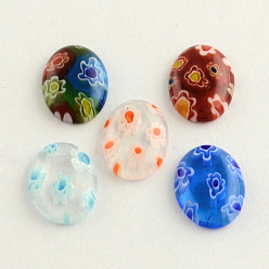Mixed Color Oval Handmade Millefiori Glass Cabochons, Mixed Color, 14x10x3mm