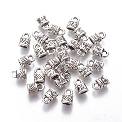 Antique Silver Tibetan Style Alloy Cord Ends, End Caps, Lock, Antique Silver, Lead Free & Cadmium Free, 10x6.5x4.5mm, Hole: 2.5mm