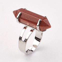 Goldstone Synthetic Goldstone Finger Rings, with Iron Ring Finding, Platinum, Bullet, Size 8, 18mm