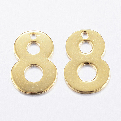 Number 201 Stainless Steel Charms, Number, Num.8, Golden, 11x8x0.8mm, Hole: 1mm