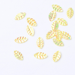 Champagne Yellow Plastic Paillette Links, Sequins Beads, Leaf, Champagne Yellow, 8.5x4.5x0.5mm, Hole: 1mm, about 30000pcs/500g