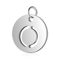 Letter O 304 Stainless Steel Charms, Flat Round with Letter, Stainless Steel Color, Letter.O, 12x1mm, Hole: 2.5mm
