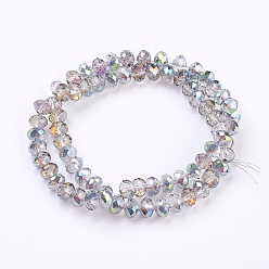 Light Grey Electroplate Glass Beads Strands, Rainbow Plated, Faceted, Rondelle, Light Grey, 8x6mm, Hole: 1mm, about 68~70pcs/strand