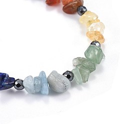 Mixed Stone Natural & Synthetic Mixed Stone Charm Bracelets, with 304 Stainless Steel Findings and Brass Findings, Lotus, 6-7/8 inch(17.4cm)