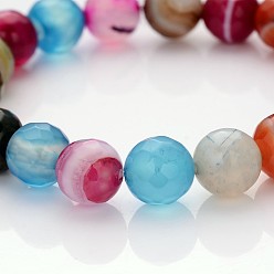 Colorful Faceted Natural Agate Round Beads Kids Stretch Bracelets, with Korean Elastic Crystal Thread, Colorful, 43mm