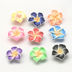 Mixed Color Handmade Polymer Clay 3D Flower Plumeria Beads, Mixed Color, 30x11mm, Hole: 2mm