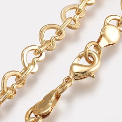 Real 18K Gold Plated Brass Heart Link Chain Necklaces, with Lobster Claw Clasps, Long-lasting Plated, Real 18K Gold Plated, 21.8 inch(55.5cm)