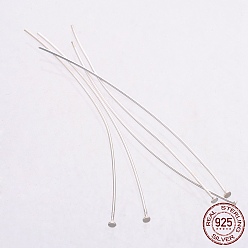 Silver 925 Sterling Silver Flat Head Pins, Silver, 49~50x0.5mm, Head: 1.5mm, about 166pcs/20g