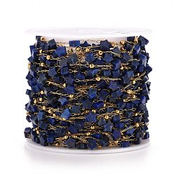 Lapis Lazuli Placage ionique (ip) 304 chaînes satellites en acier inoxydable, avec étoile de lapis-lazuli naturel perlé, non soudée, avec bobine, or, 4x4x2mm