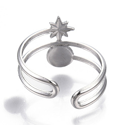 Stainless Steel Color 304 Stainless Steel Star Cuff Ring, Open Ring for Women Girls, Stainless Steel Color, US Size 6(16.9mm)