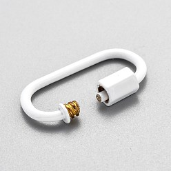 White Spray Painted Brass Screw Carabiner Lock Clasps, for Necklaces Making, Oval, White, 26x13x2mm