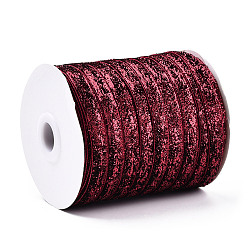 Rouge Foncé Ruban scintillant scintillant, ruban de polyester et nylon, rouge foncé, 3/8 pouces (9.5~10 mm), à propos de 50yards / roll (45.72m / roll)