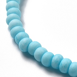 Deep Sky Blue Handmade Frosted Porcelain Beads, Flat Round, Deep Sky Blue, 4x3mm, Hole: 0.8mm, about 134pcs/strand, 15.55 inch(39.5cm)