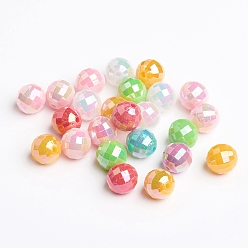 Mixed Color Plating Eco-Friendly Poly Styrene Acrylic Beads, AB Color, Faceted Round, Mixed Color, 10mm, Hole: 1mm, about 1030pcs/500g