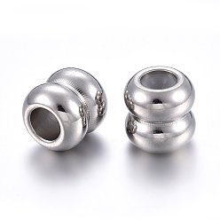 Stainless Steel Color 201 Stainless Steel Beads, with Rubber Inside, Slider Beads, Stopper Beads, Column, Stainless Steel Color, 9x9mm, Hole: 4.5mm, Rubber Hole: 2mm